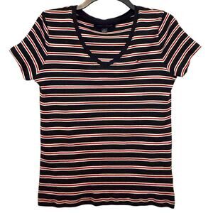 Tommy Hilfiger Striped Tee Blue Red Short Sleeve Vneck Medium